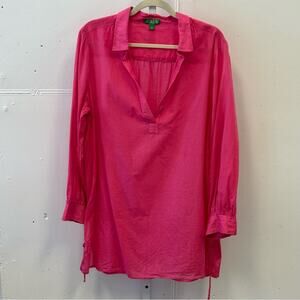 J. Crew Cotton Voile Lightweight tunic cover-up with side ties BP113 Pink Large